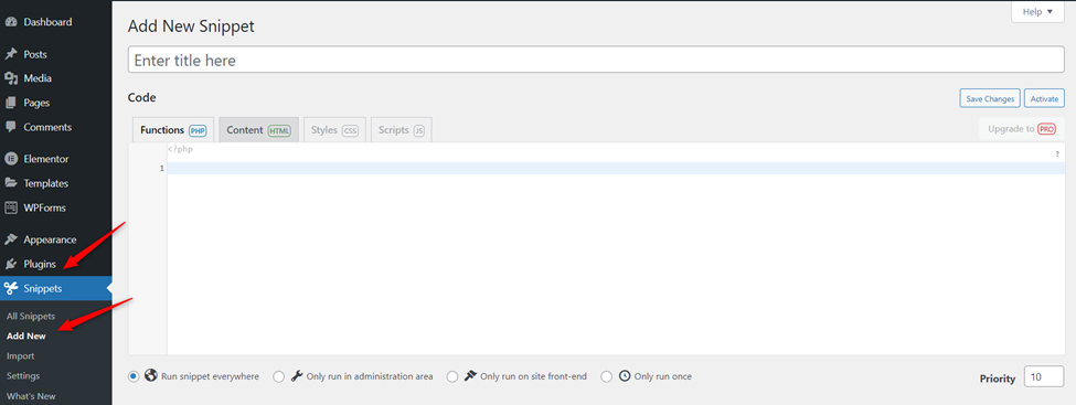 Adding custom codes with code snippets plugin Adding custom codes with code snippets plugin