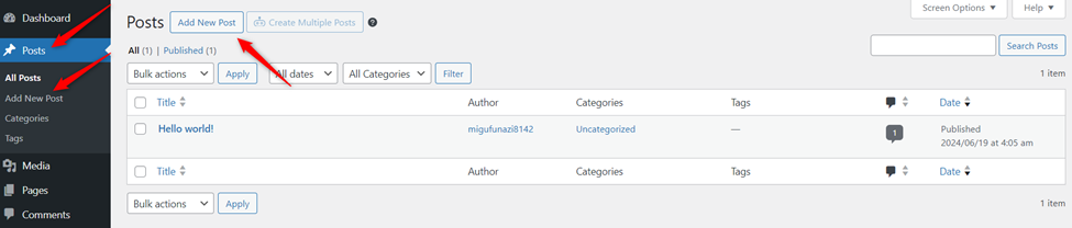 Adding a new blog post in WordPress Adding a new blog post in WordPress