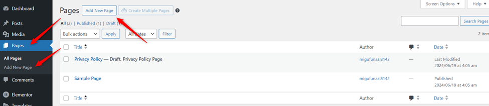 Adding a new page in WordPress Adding a new page in WordPress