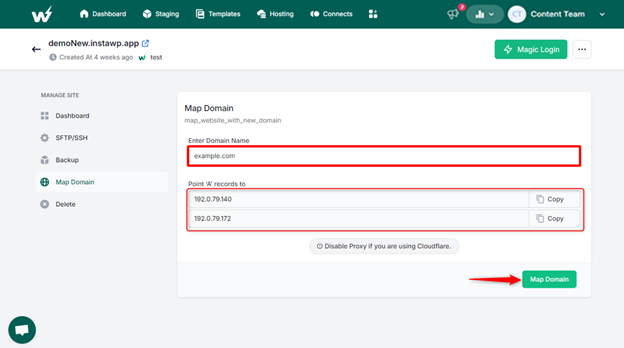 Map domain settings Map domain settings