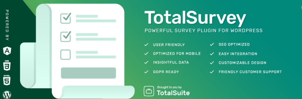 Homage screenshot of best WordPress survey plugin for agencies - TotalSuite