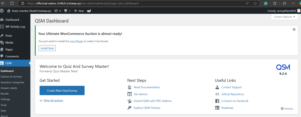 Create a free WordPress survey using InstaWP
