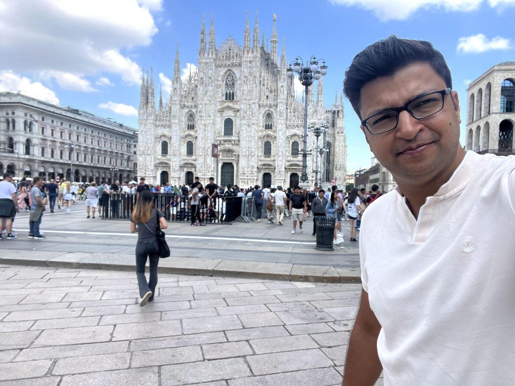 Vikas Singhal taking a selfie at Duomo di Milano, a cathedral in Italy. Vikas Singhal taking a selfie at Duomo di Milano, a cathedral in Italy.