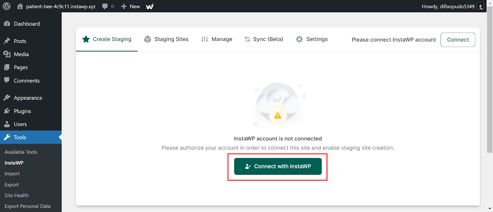 Approve Connection on InstaWP