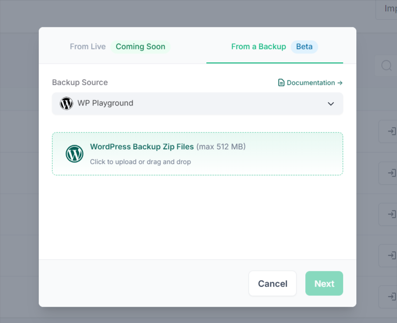 Select from where the site is to be imported. 
