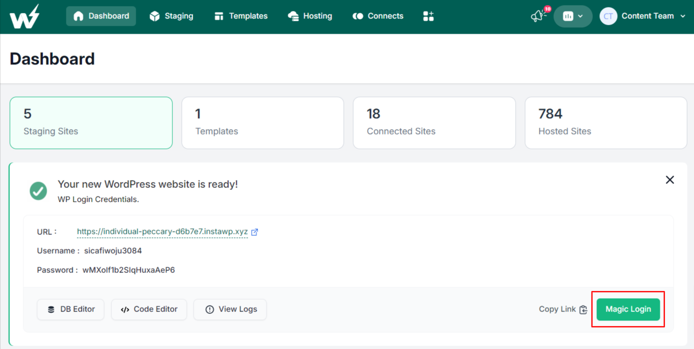 Staging site is ready with magic login. Staging site is ready with magic login.