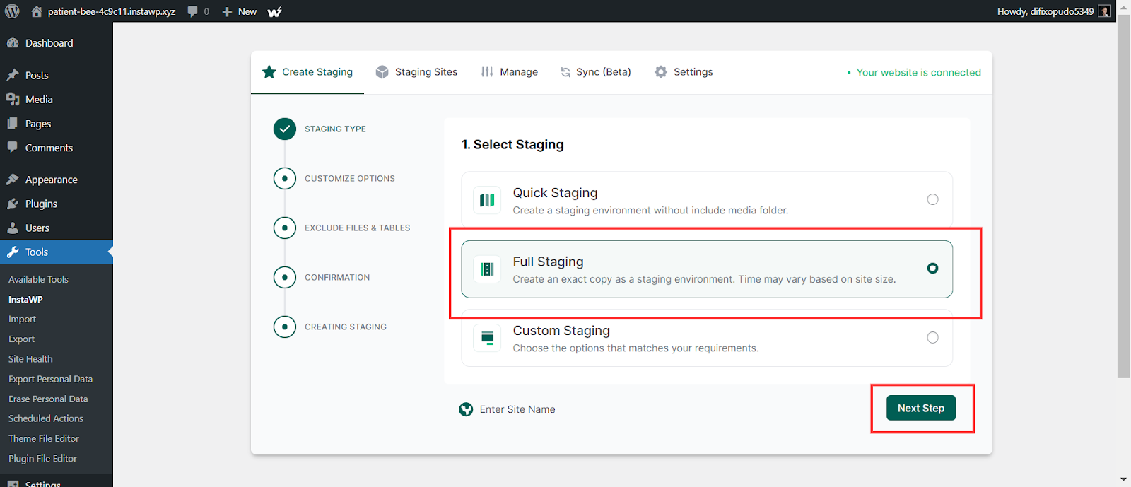 Customize Staging options