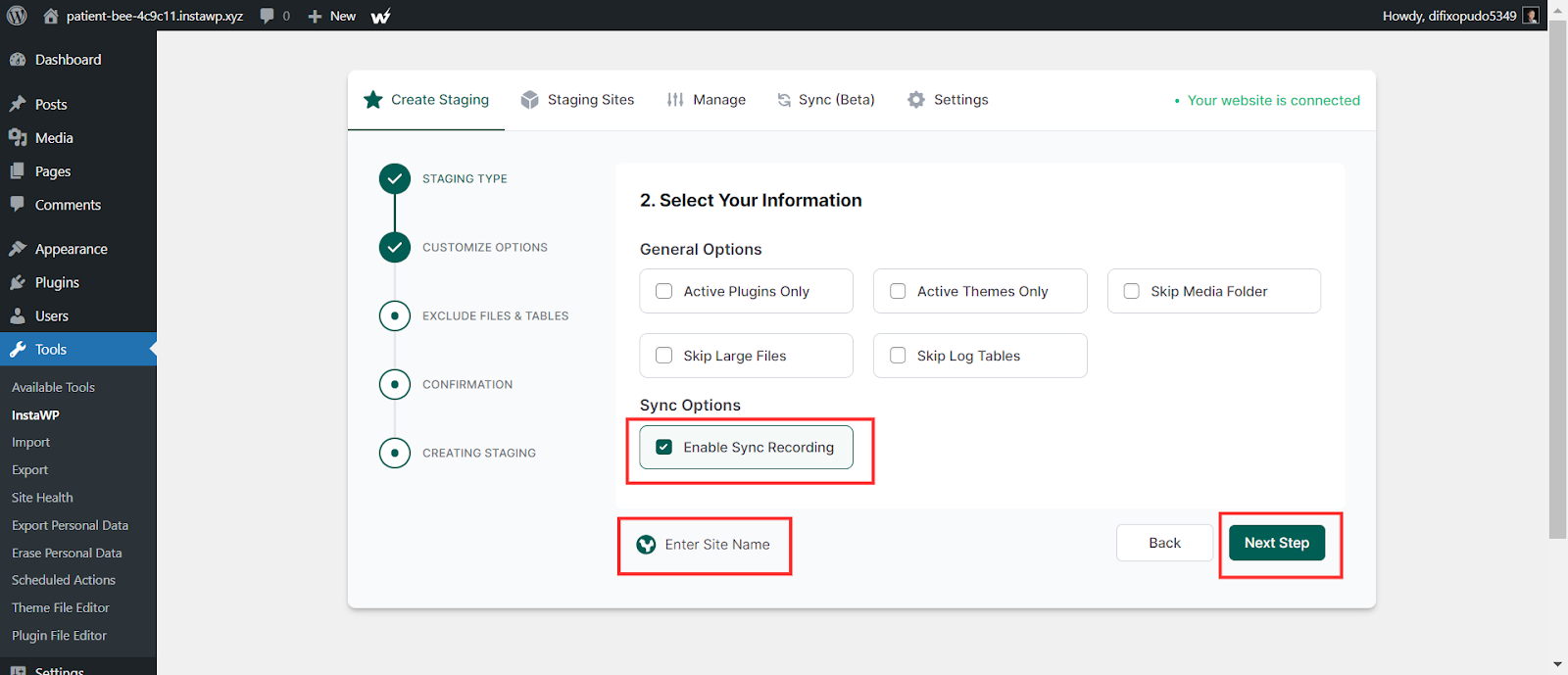 Select files and tables to exclude from staging