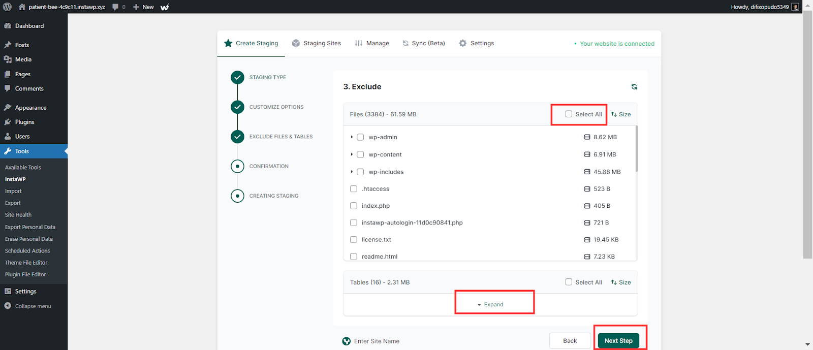 Confirm Create staging site