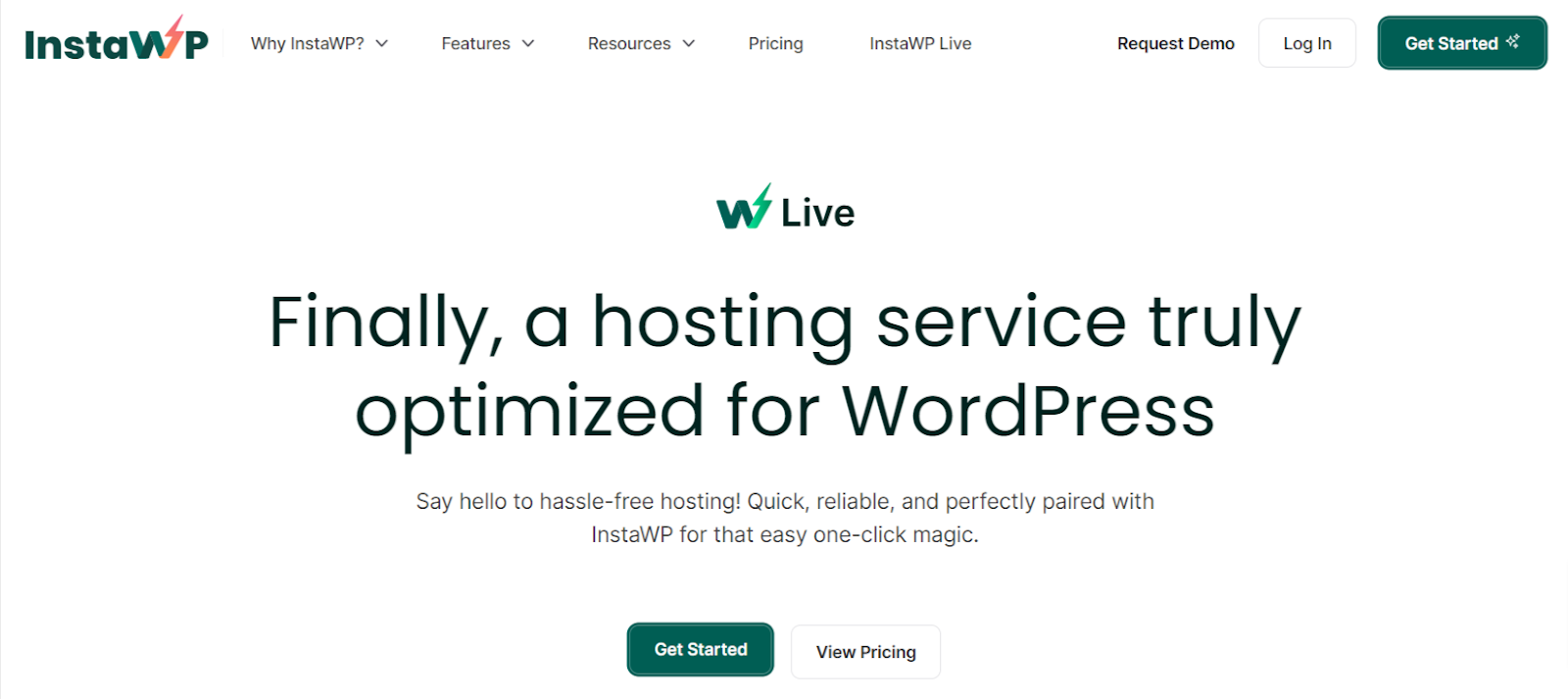 Home page of InstaWP hosting, a hosting service for WordPress