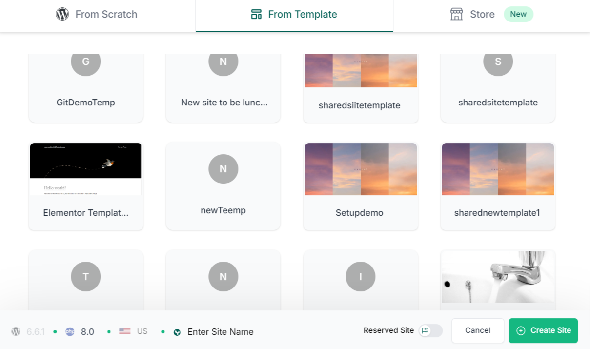 Building a staging site using template. 