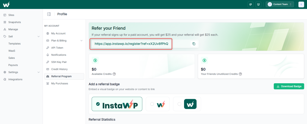 Copy your referral link and refer a friend