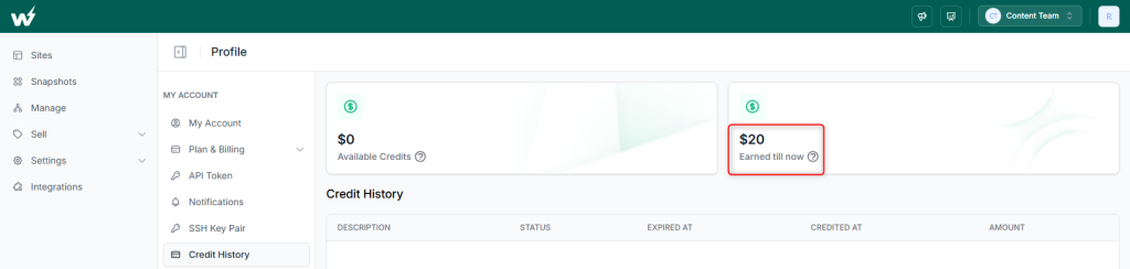 Credit History - InstaWP Referral Program
