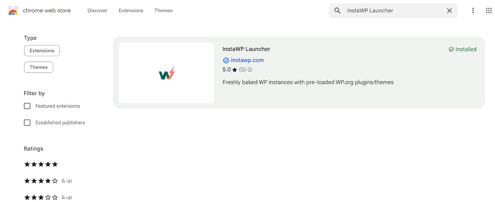 InstaWP Laucher Chrome Extension Page 