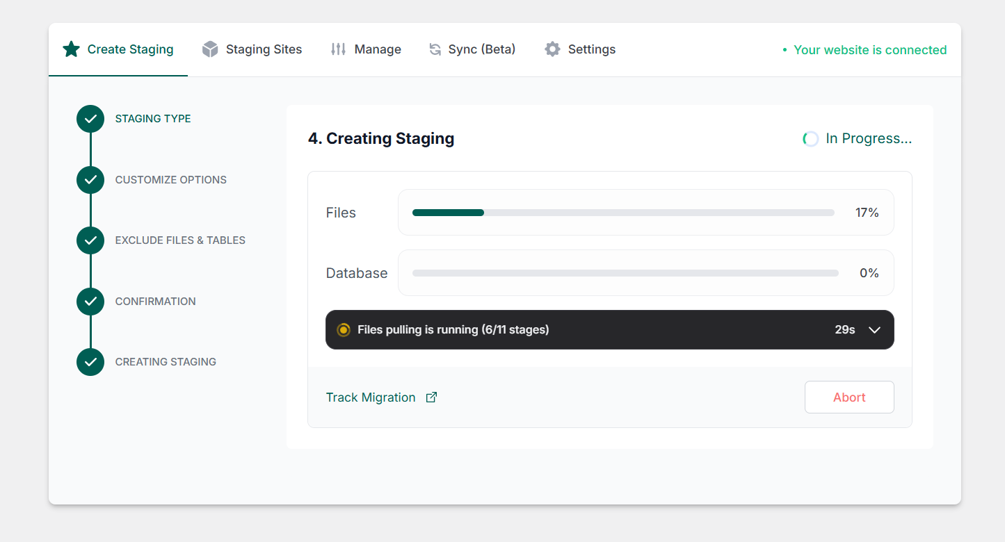 Processing a Staging Site