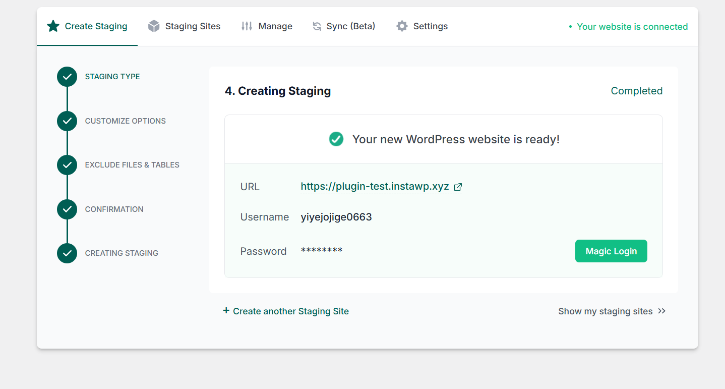 Staging Site is Successfully Created
