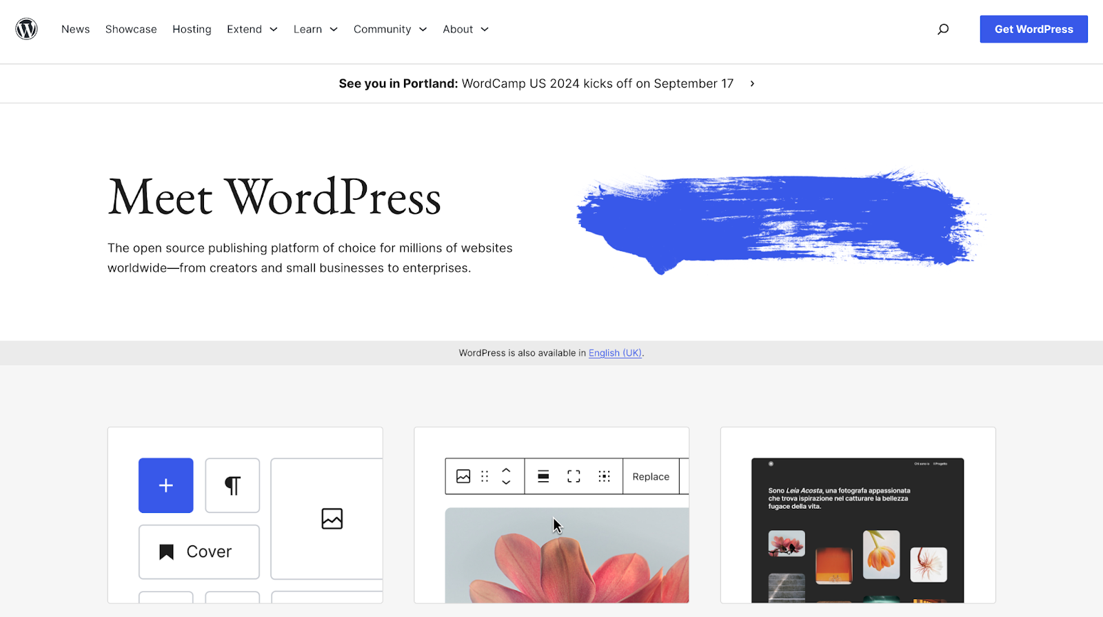 WordPress home screen WordPress home screen
