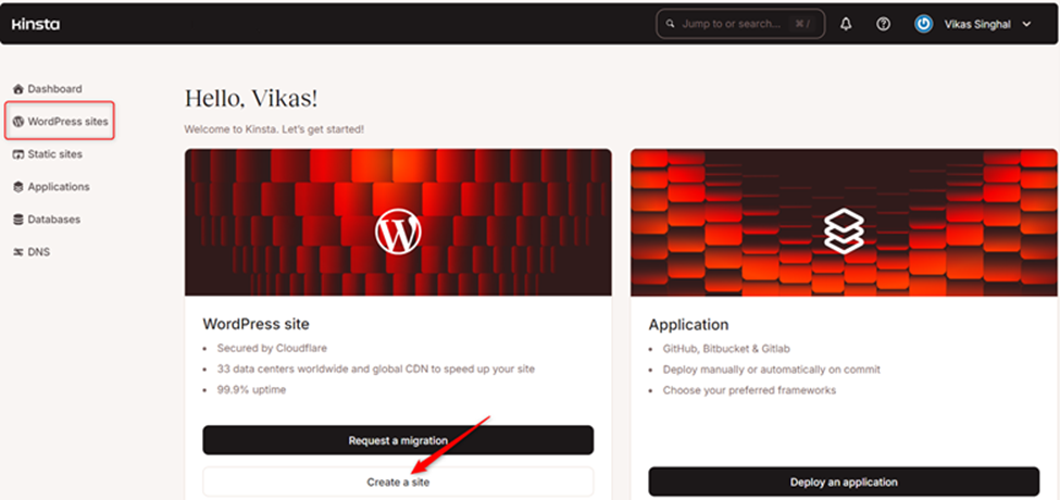 Create a WordPress site in Kinsta
