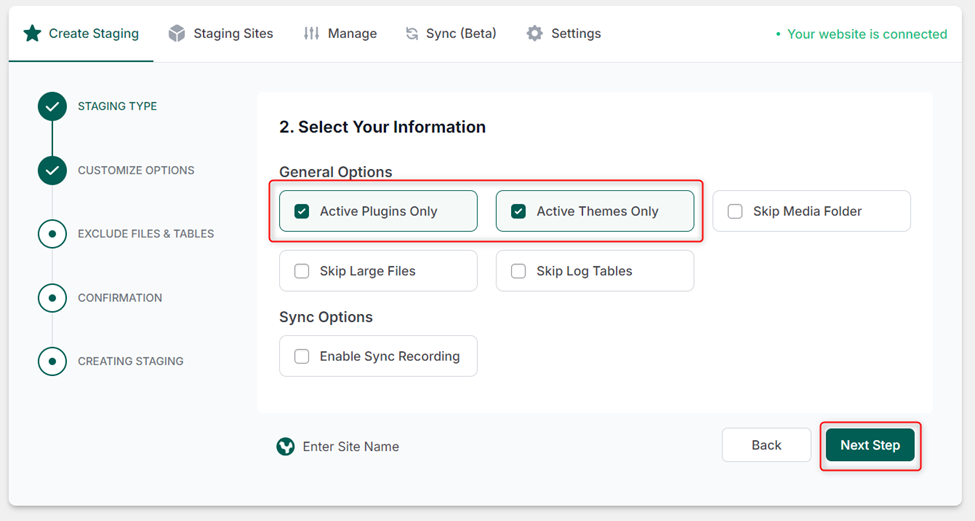 Select active plugins and themes only during staging
