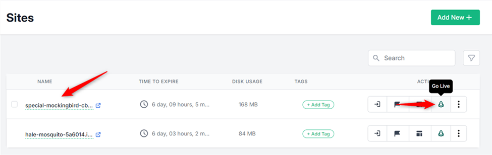 Click Go Live rocket icon