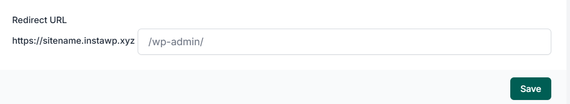 Screenshot of a Redirect URL setting field with a pre-filled example URL for a WordPress admin page, alongside a Save button. Screenshot of a Redirect URL setting field with a pre-filled example URL for a WordPress admin page, alongside a Save button.