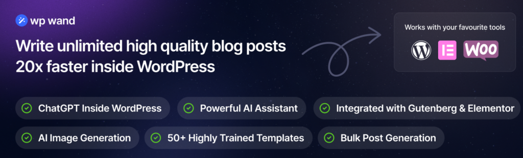 Homepage screenshot for best WordPress ChatGPT Plugin - WP Wand