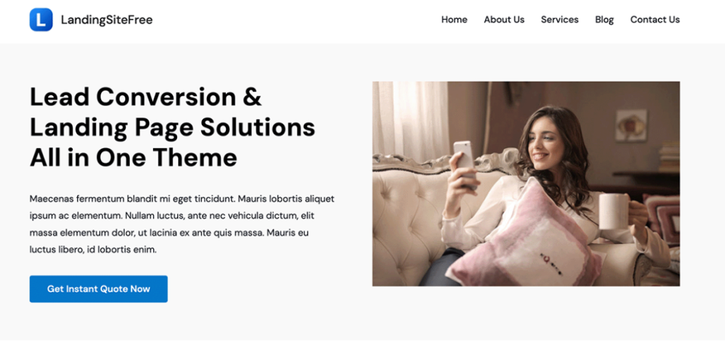 "Homepage screenshot of the best WordPress theme offering various WordPress landing page templates – LandingSiteFree.