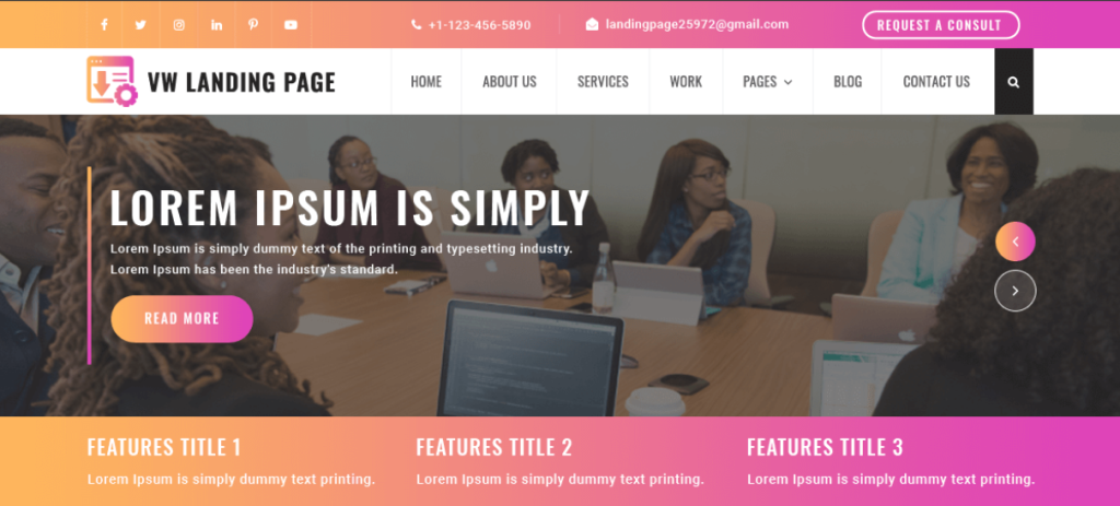 Homepage screenshot of the best WordPress theme offering various WordPress landing page templates – VW Landing Page