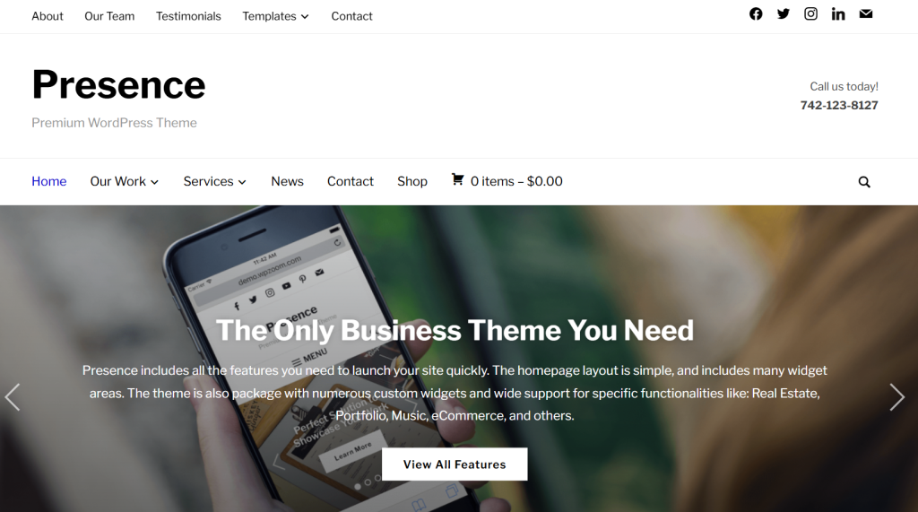 Screenshot of Presence, a fully responsive and best WordPress multipurpose theme for business and creative projects.