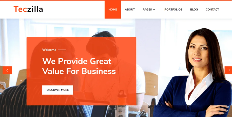 "Screenshot of Teczilla, a professional and best WordPress multipurpose theme for startups and agencies.