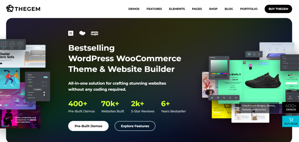 Screenshot of TheGem Theme, a high-performance and best WordPress multipurpose theme with creative demo sites."