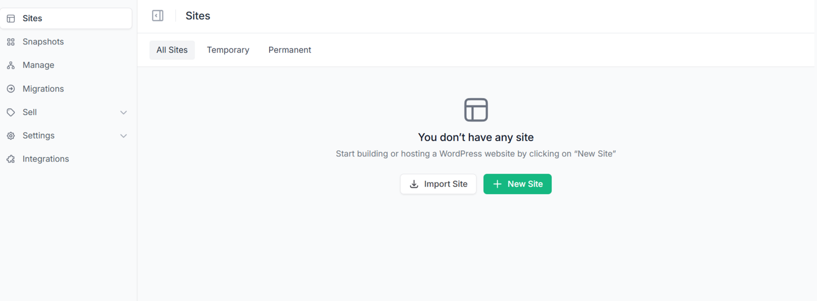 The + New Site button in the InstaWP dashboard