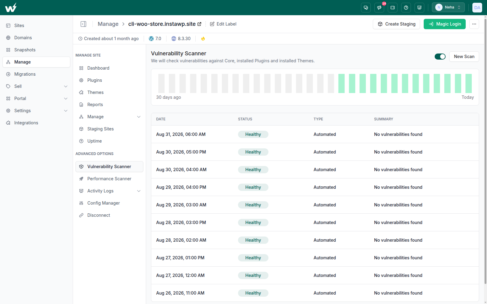 Vulnerability Scanner checking WordPress core, plugins and themes against known vulnerabilities
