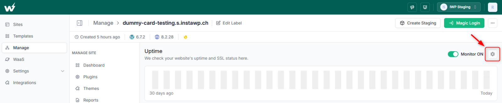 The Uptime Monitoring Settings icon used to turn on and configure monitoring for a site