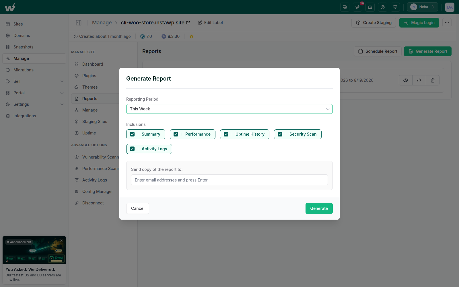 Generate Report building a client-ready maintenance report for a managed site