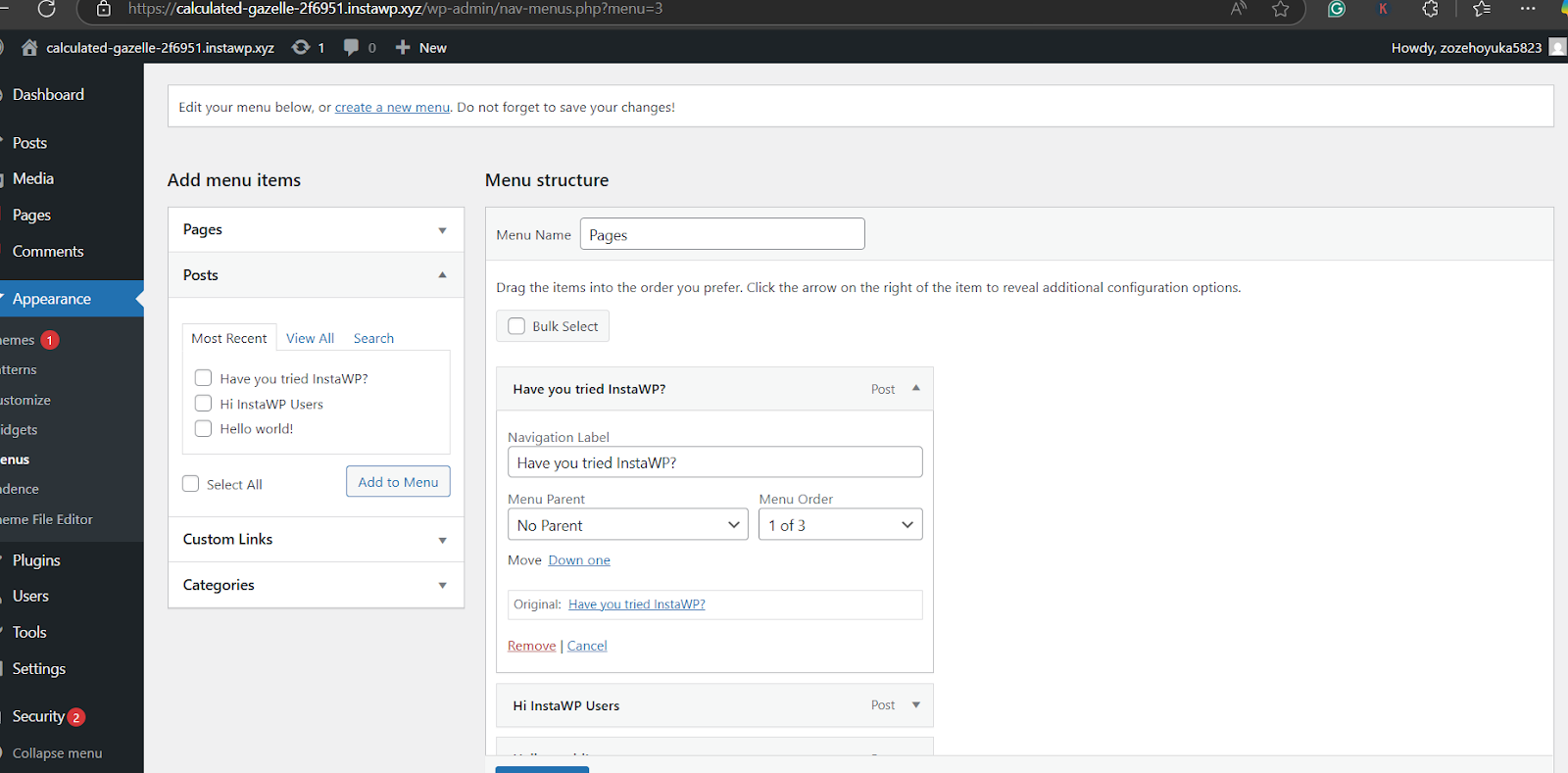 Expand the page in the menu and click Remove to hide a page in WordPress Expand the page in the menu and click Remove to hide a page in WordPress