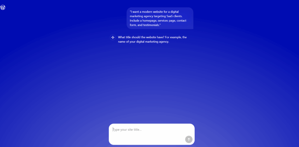 Describe your website prompt on WordPress AI Site Builder