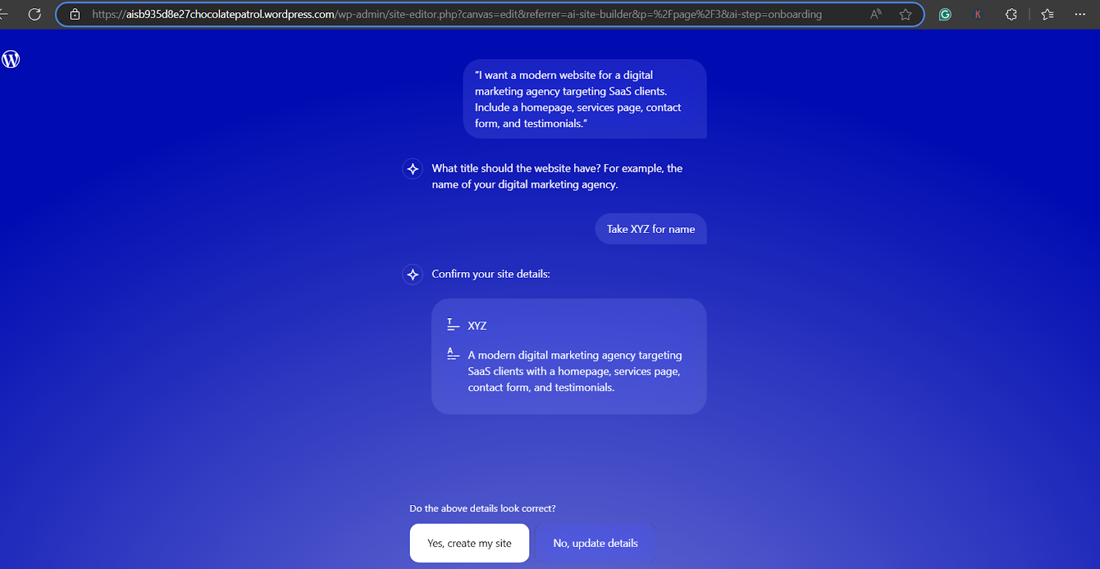 Give name to the site on WordPress AI Site Builder Give name to the site on WordPress AI Site Builder