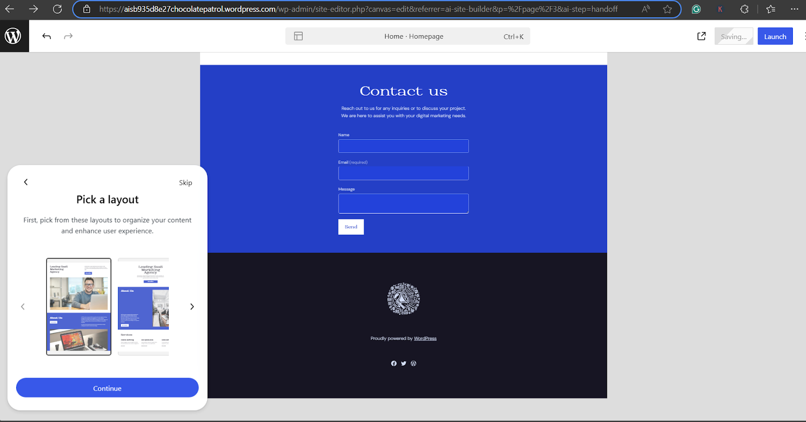 Pick a layout on WordPress AI Site Builder Pick a layout on WordPress AI Site Builder