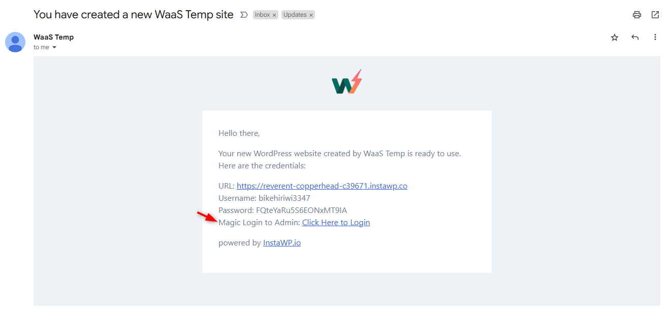 Magic Login links for WaaS Demo site Emails