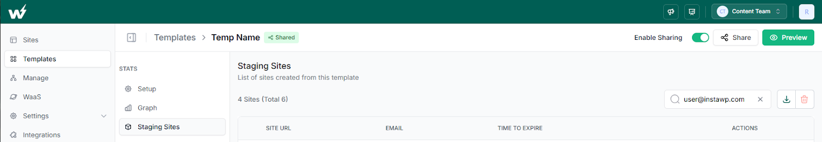 Template Sites search by email