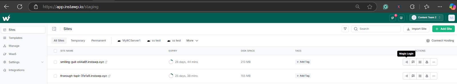 Use Magic Login to go to the WordPress Dashboard of the staging site. 