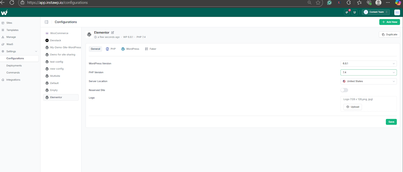 Create a site for Elementor Starter Kit