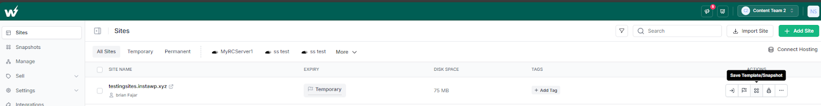 Click on InstaWP Snapshots to undo WordPress changes Click on InstaWP Snapshots to undo WordPress changes