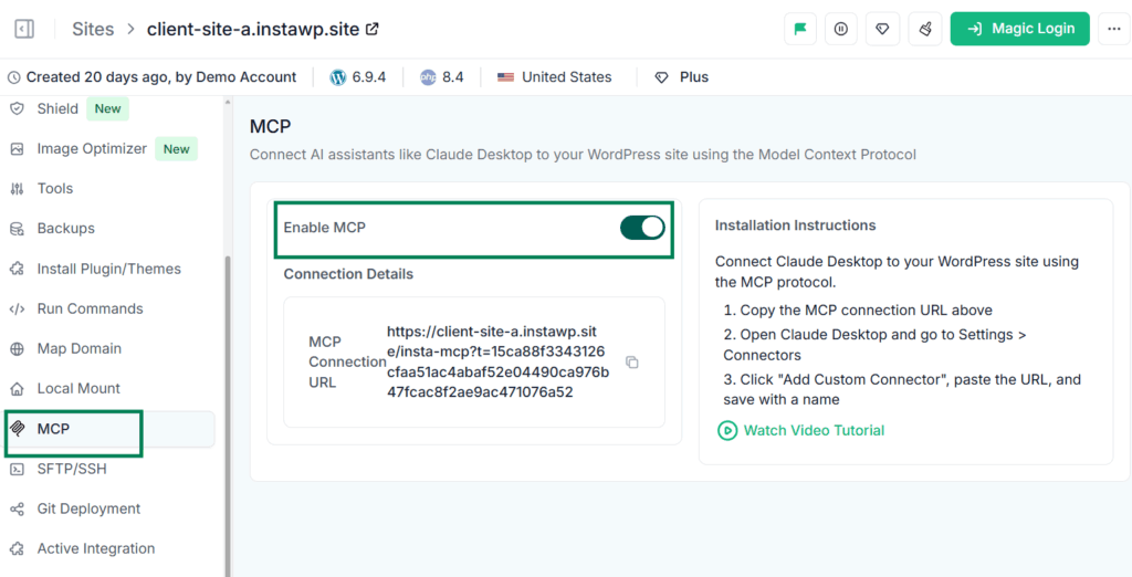 Enable MCP on your InstaWP site to Block Countries in WordPress
