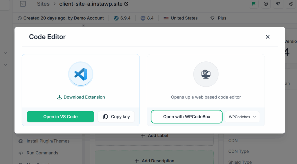 Upload data using InstaWP's Code Editor to Block Countries in WordPress