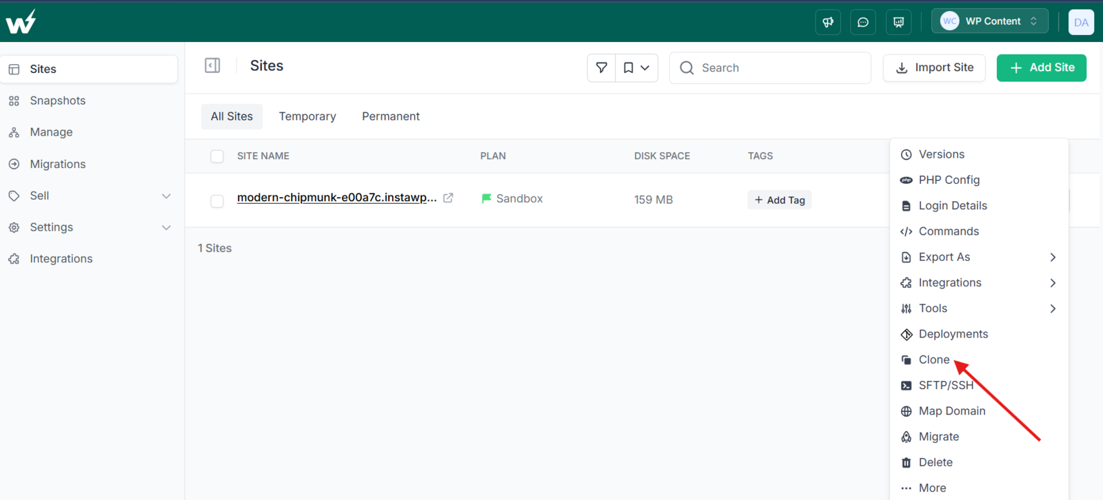 Configuring a cloned copy of an existing InstaWP site