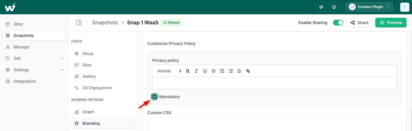 Privacy Policy Consent for Shared Snapshots