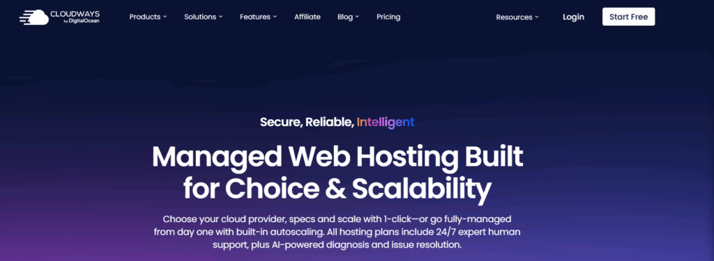 Cloudways managed cloud blog hosting panel with scalable servers and speed optimization tools.