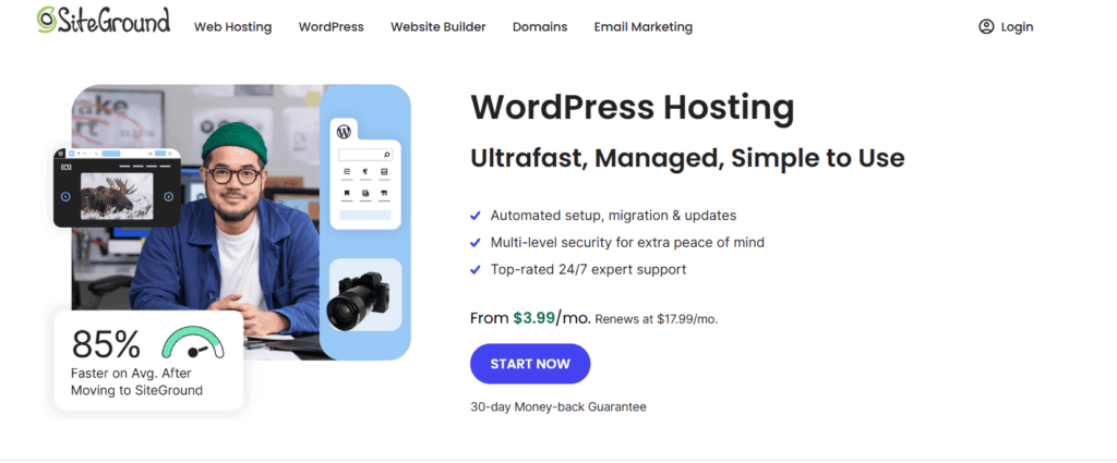 SiteGround hosting for blogs with built-in caching and security tools for blog performance.